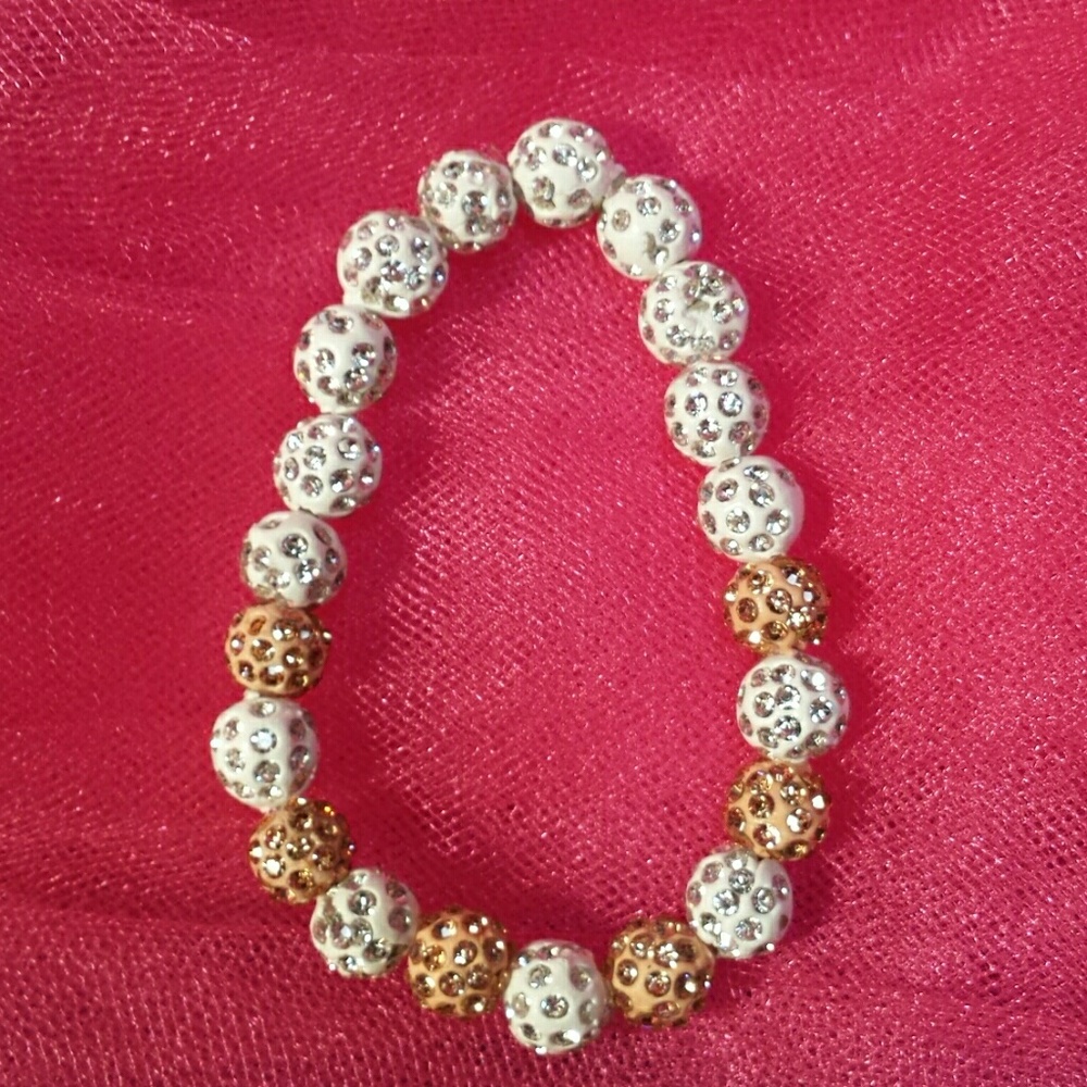 Champagne White Sparkle Bling Beaded Bracelet NWT